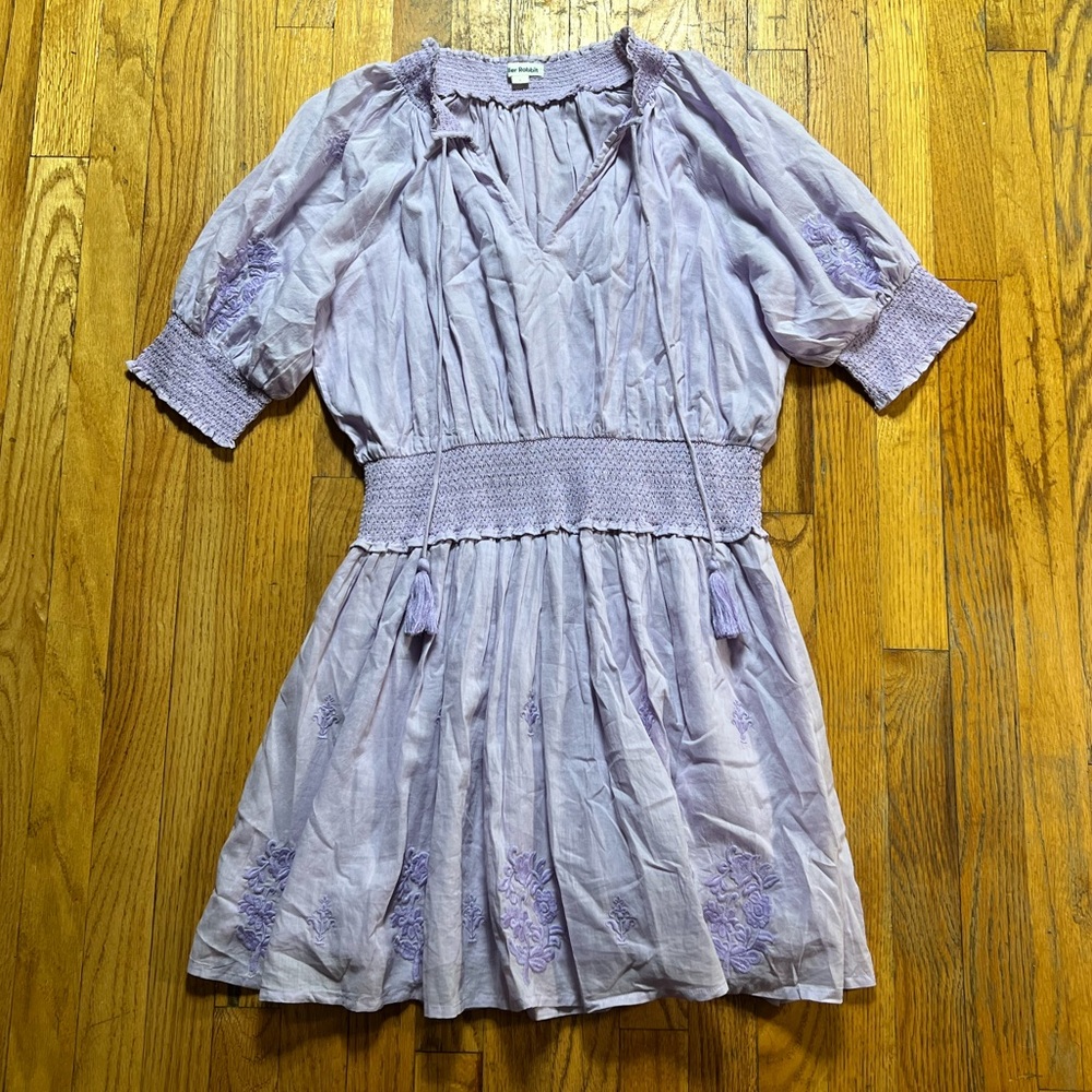 Roller Rabbit Lavender Embroidered Smocked Mini Dress